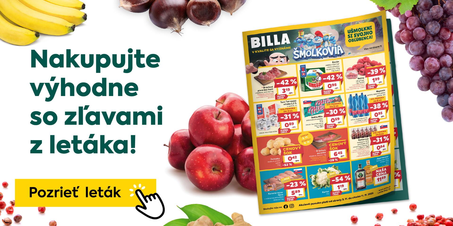 Nakupujte výhodne so zľavami z letáka. Pozrite sa, aké akcie sme pre Vás pripravili! Aktuálny leták je platný od stredy 5.11. do utorka 11. 11. 2025.